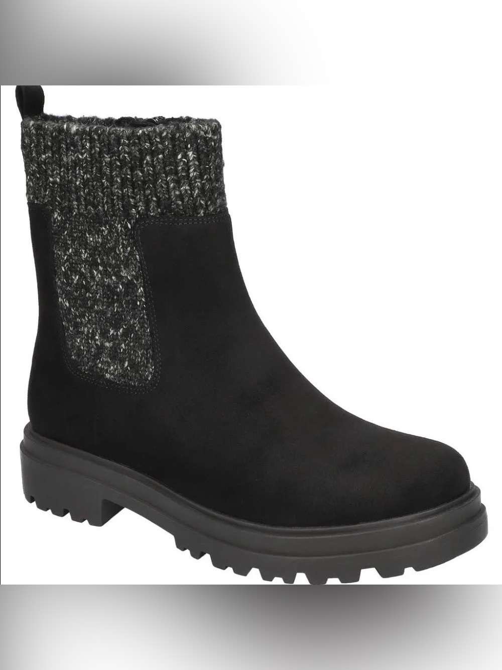 Bella Vita Black Ankle Boot with Charcoal Knit Cuff Size 6